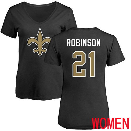 New Orleans Saints Black Women Patrick Robinson Name and Number Logo Slim Fit NFL Football #21 T Shirt->women nfl jersey->Women Jersey
